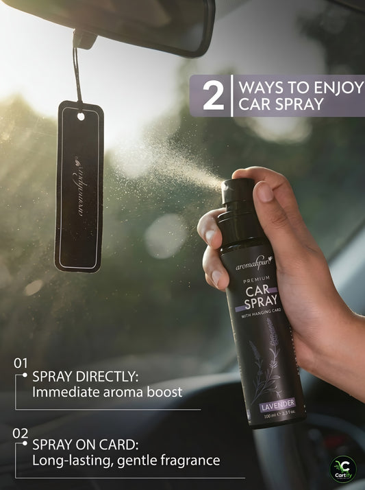 AROMAHPURE Lavender Car Perfume Spray | 100ml | Long-Lasting Freshness | With Hanging Card