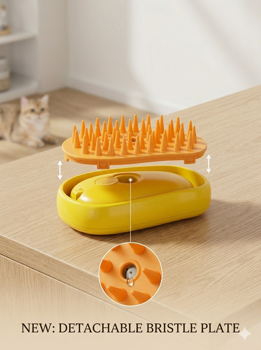 3-in-1 Steam Pet Grooming Brush for Cats & Dogs | Steamy Cat Hair Brush with Spray Mist | Self Cleaning Pet Comb
