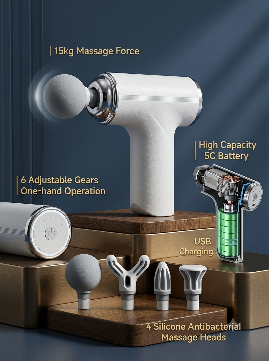 Impact Pro Deep Tissue Massage Gun – 6 Speed Full Body Percussion Massager with 4 Attachments & Long Battery Life