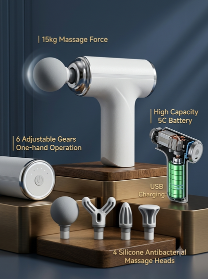 Impact Pro Deep Tissue Massage Gun – 6 Speed Full Body Percussion Massager with 4 Attachments & Long Battery Life