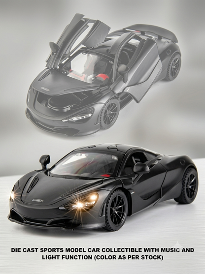 McLaren 720S Style Die-Cast Metal Toy Car – 1:32 Scale Pull Back Car with Lights, Music & Openable Doors