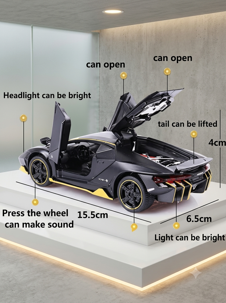 Lamborghini Sian Die-Cast Metal Toy Car 1:32 Scale with Lights, Sound & Pull Back Action