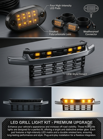 Premium 4x4 Front Grille LED Light – Universal Off-Road Amber Marker Lamp