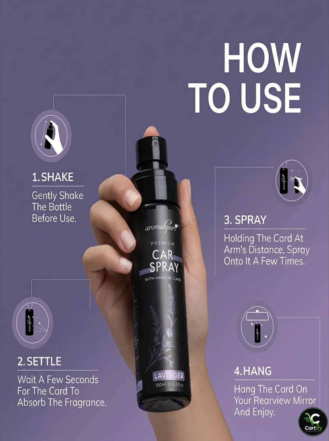 AROMAHPURE Lavender Car Perfume Spray | 100ml | Long-Lasting Freshness | With Hanging Card