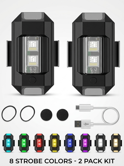 Pack of 2 Rechargeable LED Strobe Lights – 8 Color Waterproof Safety Warning Blinker for Bikes, Cars & Cycles