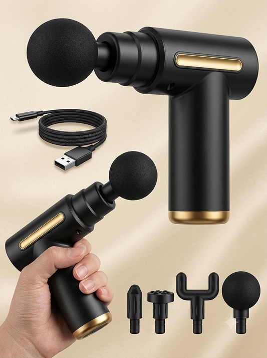 LCD Touch Massage Gun – 6 Speed Deep Tissue Percussion Massager with 4 Heads, USB-C Rechargeable, Full Body Muscle Recovery (Black)