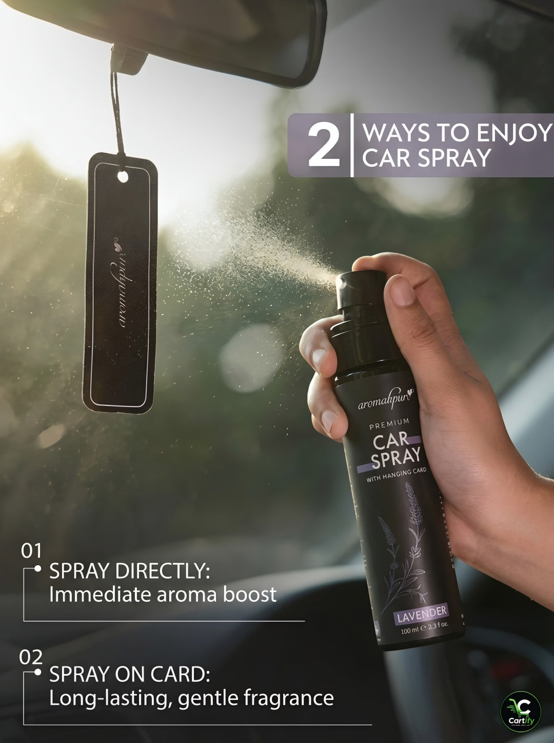 AROMAHPURE Lavender Car Perfume Spray | 100ml | Long-Lasting Freshness | With Hanging Card