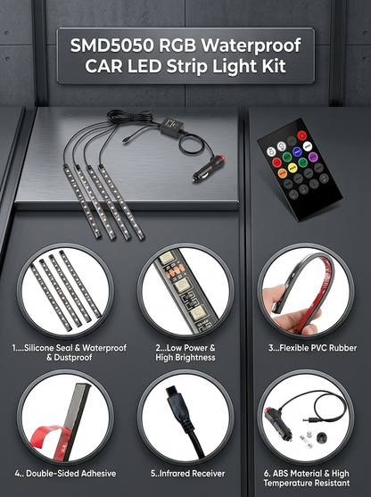 12 LED Car Interior Ambient Light Kit with Music Sync, App & Remote Control