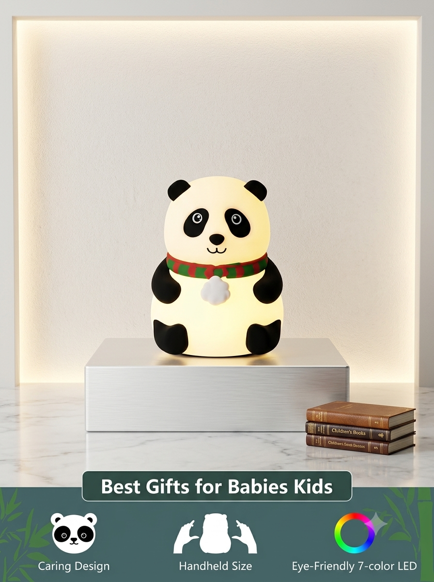 Crentila Rechargeable Panda Night Light – 7 Color LED Silicone Lamp for Kids & Nursery Decor