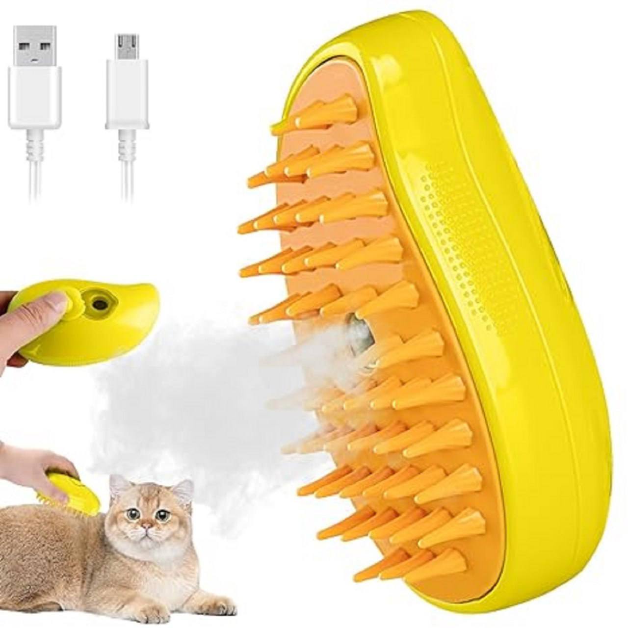 3-in-1 Steam Pet Grooming Brush for Cats & Dogs | Steamy Cat Hair Brush with Spray Mist | Self Cleaning Pet Comb