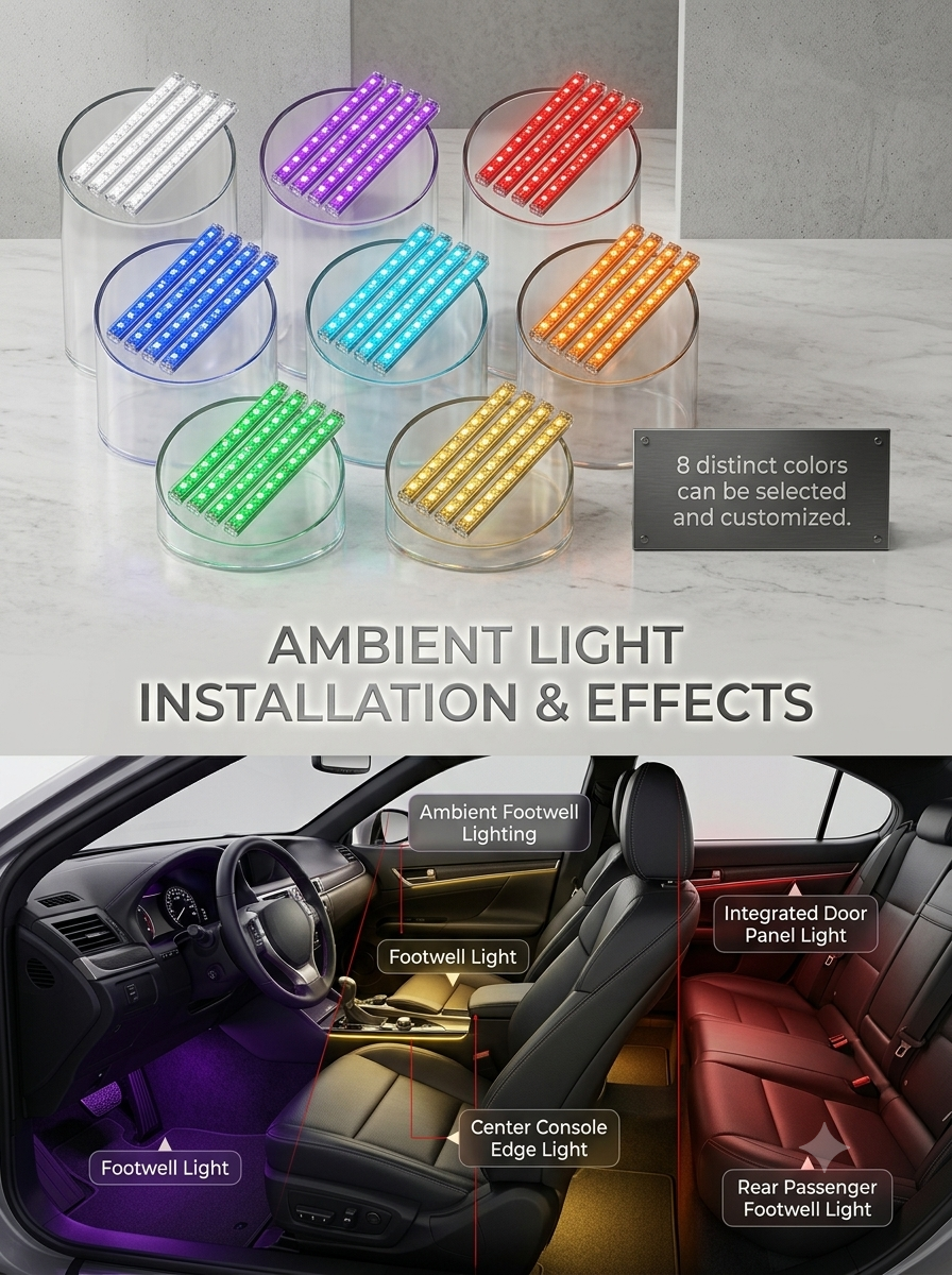 12 LED Car Interior Ambient Light Kit with Music Sync, App & Remote Control