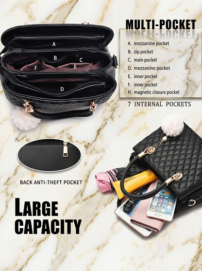 Elegant Quilted Women's Shoulder Tote Bag | Premium PU Leather Handbag | Stylish Everyday Purse