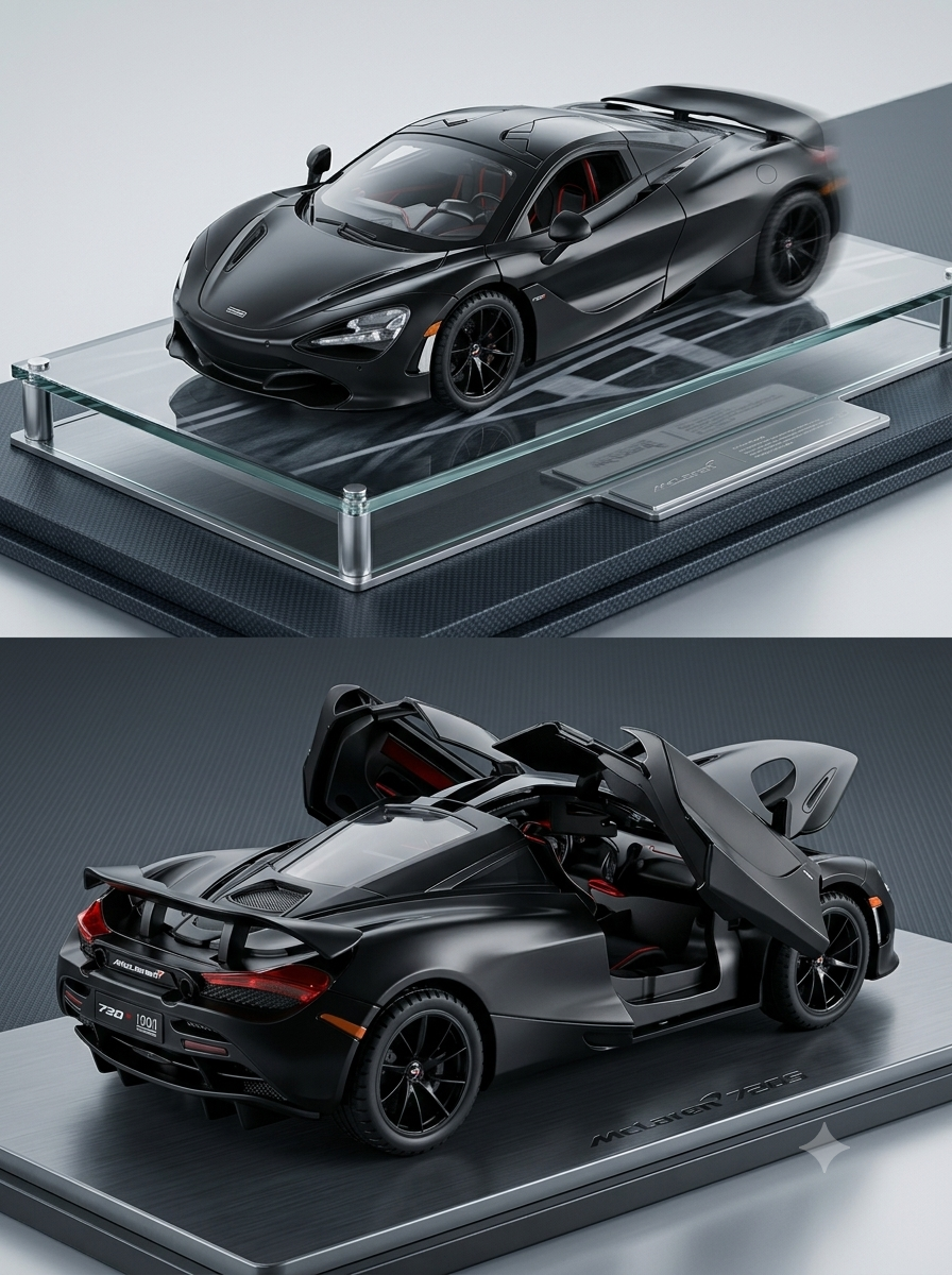 McLaren 720S Style Die-Cast Metal Toy Car – 1:32 Scale Pull Back Car with Lights, Music & Openable Doors