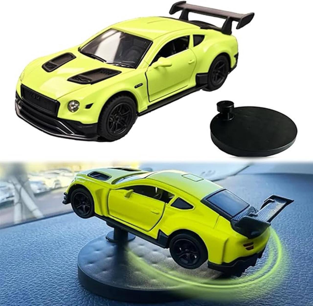 Magnetic Drifting Car Dashboard Toy – Lime Green Edition | 360° Drift Motion Car Decor