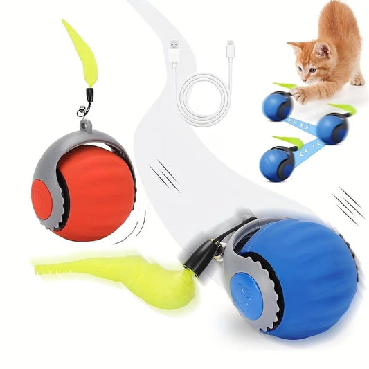 Smart Interactive Cat Ball Toy with Moving Tail | 360° Automatic Rolling & Rotating Rechargeable Cat Teaser Ball for Indoor Cats