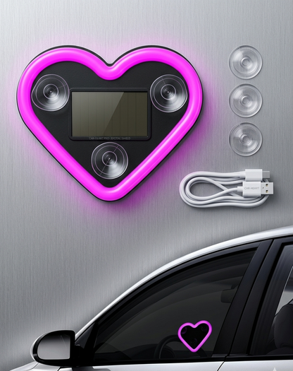 Heart Shaped LED Car Light – Rechargeable Solar Powered Romantic Ambient Neon Light for Car Interior & Window Decor