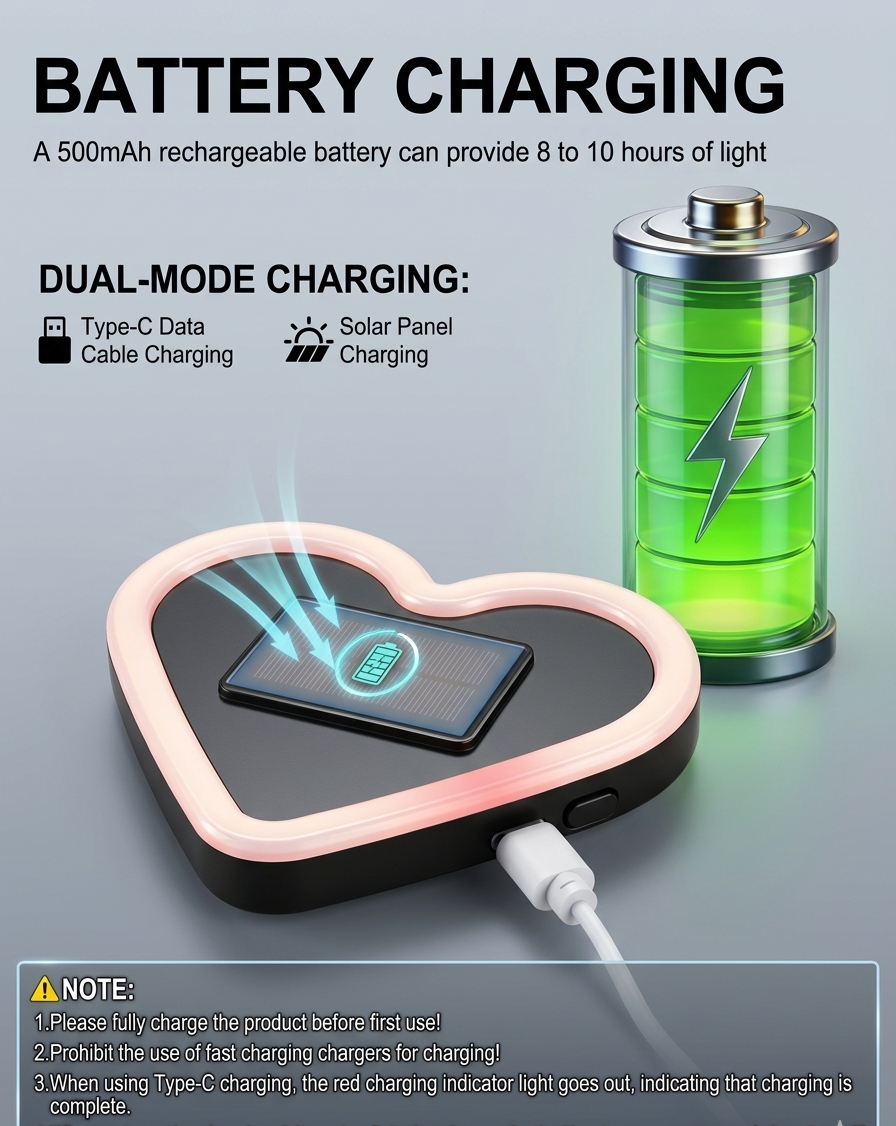 Heart Shaped LED Car Light – Rechargeable Solar Powered Romantic Ambient Neon Light for Car Interior & Window Decor