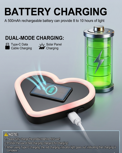 Heart Shaped LED Car Light – Rechargeable Solar Powered Romantic Ambient Neon Light for Car Interior & Window Decor