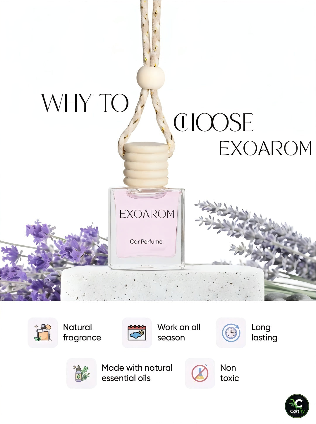EXOAROM Hanging Pod Car Perfume Lavender & Sandalwood | Long-Lasting Freshness | Pack of 2