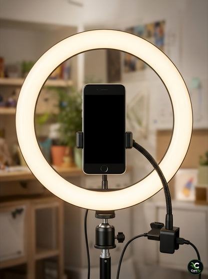 10-Inch LED Ring Light with Mobile Holder – Perfect for Video Shooting & Selfies