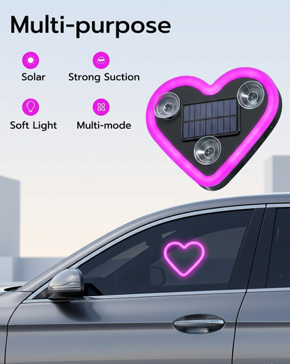 Heart Shaped LED Car Light – Rechargeable Solar Powered Romantic Ambient Neon Light for Car Interior & Window Decor
