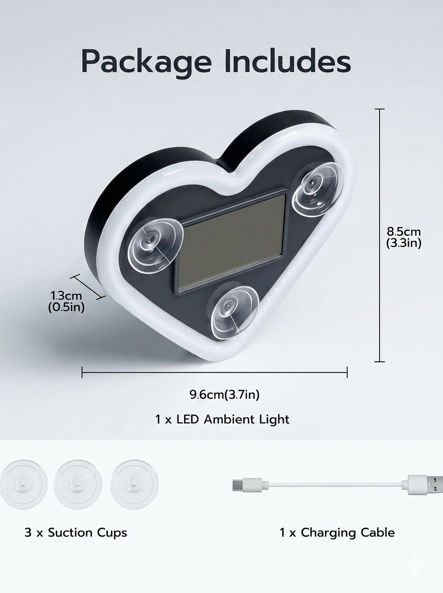 Heart Shaped LED Car Light – Rechargeable Solar Powered Romantic Ambient Neon Light for Car Interior & Window Decor
