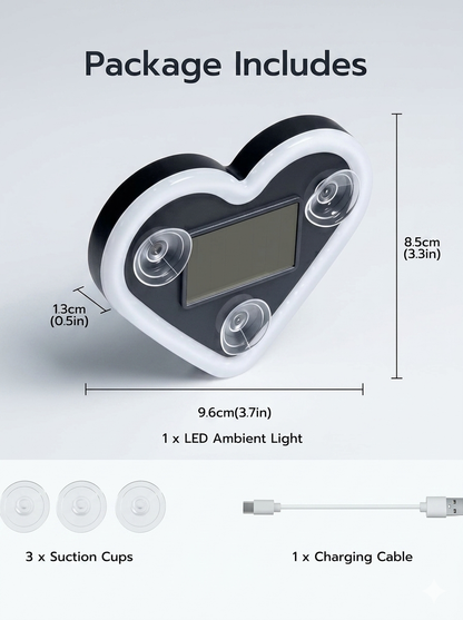 Heart Shaped LED Car Light – Rechargeable Solar Powered Romantic Ambient Neon Light for Car Interior & Window Decor