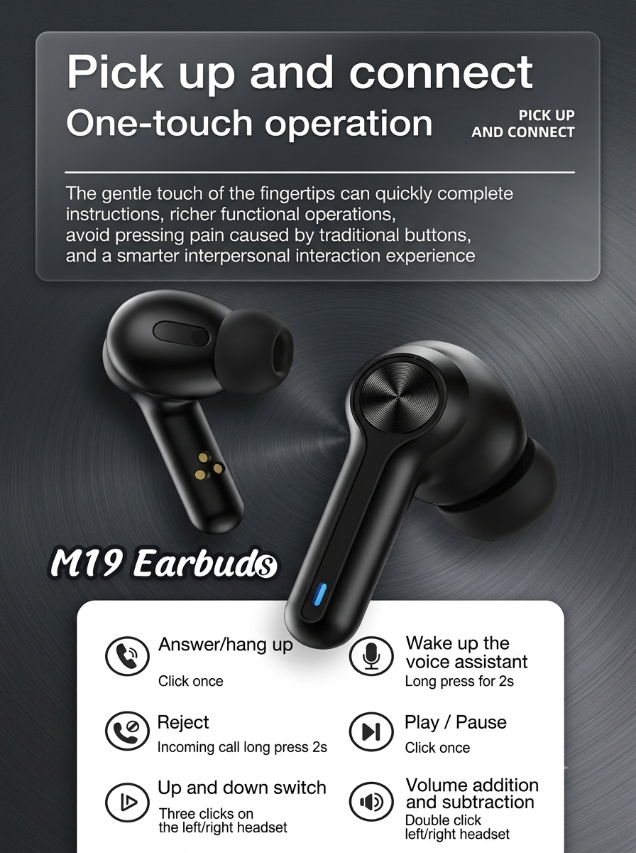 M19 TWS Wireless Bluetooth Earbuds | Bluetooth 5.3 | LED Display | Noise Cancelling | Type-C Charging