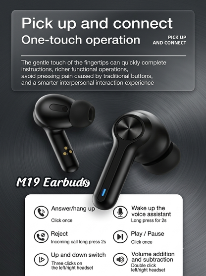 M19 TWS Wireless Bluetooth Earbuds | Bluetooth 5.3 | LED Display | Noise Cancelling | Type-C Charging